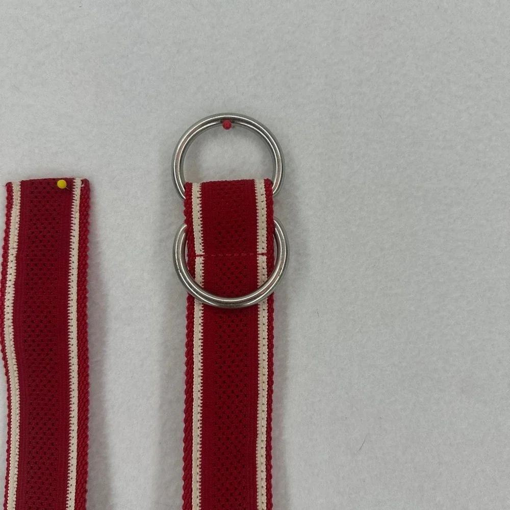 Vintage Red White Stripe Double Ring Belt Adjustable Waist Belt Retro